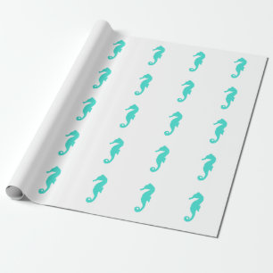 Turquoise on White Coastal Decor Seahorse Cadeaupapier