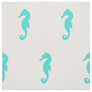 Turquoise on White Coastal Decor Seahorse Stof
