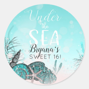 Turquoise Onder de Zeeschelpen Strand Sweet 16 Fee Ronde Sticker