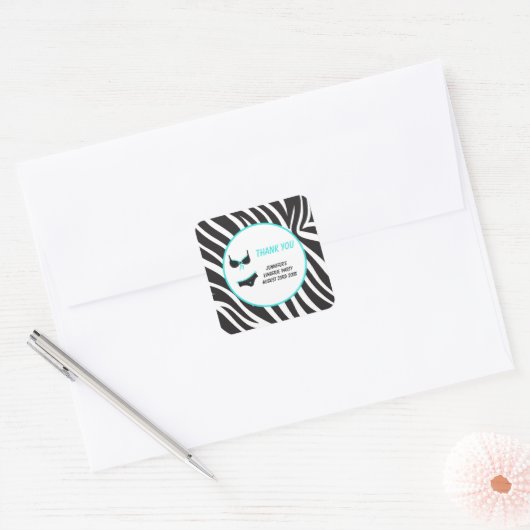 Turquoise Ondergoedfeest Bedankt Vierkante Sticker (Envelop)