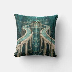 Turquoise Onderwater Gebogen Paleis Bruggen Kussen