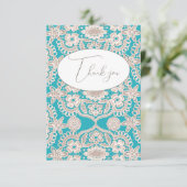 Turquoise oneffen kant lint platte bedankkaart (Staand voorkant)