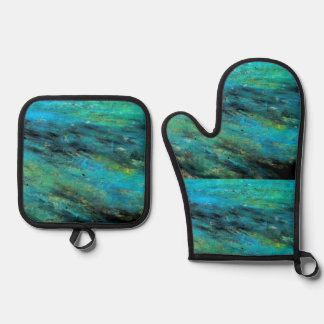 Turquoise Ontwerp Ovenwant & Pannenlap Set