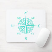 Turquoise op White Compass Roos Muismat (Met muis)