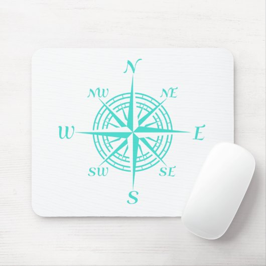 Turquoise op White Compass Roos Muismat (Met muis)