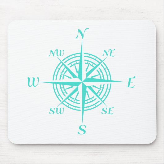Turquoise op White Compass Roos Muismat (Voorkant)