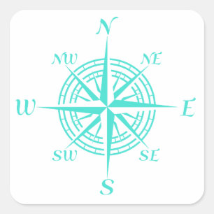 Turquoise op White Compass Roos Vierkante Sticker