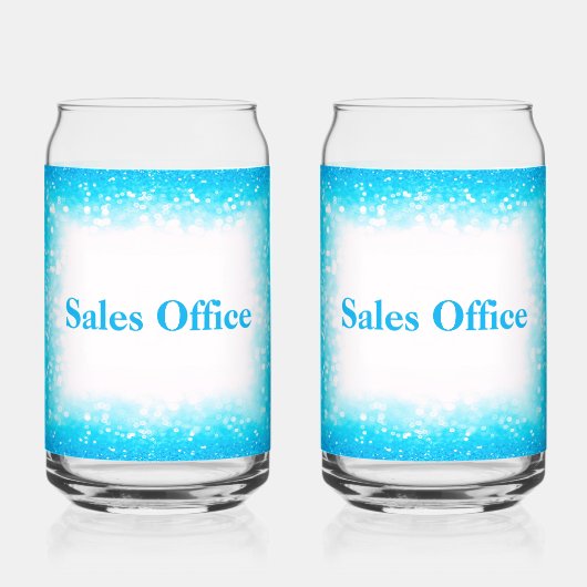 Turquoise op wit, Monogram - Glitter | Blikvorm Glas (Voorkant)