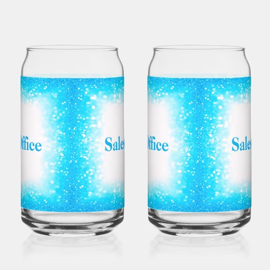 Turquoise op wit, Monogram - Glitter | Blikvorm Glas (Links)