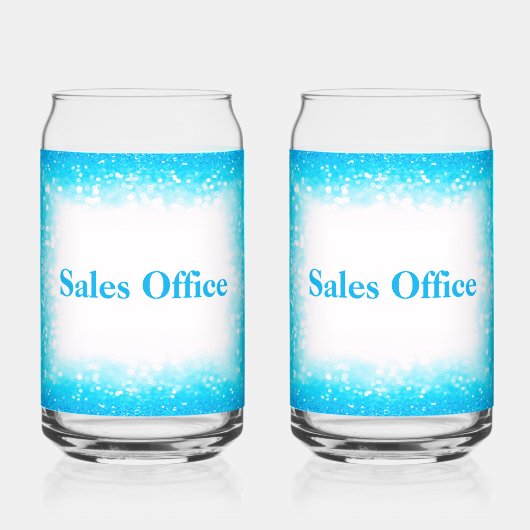 Turquoise op wit, Monogram - Glitter | Blikvorm Glas (Achterkant)