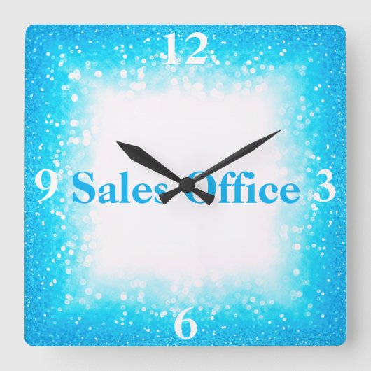 Turquoise op wit, Monogram - Glitter | Vierkante Klok (Voorkant)