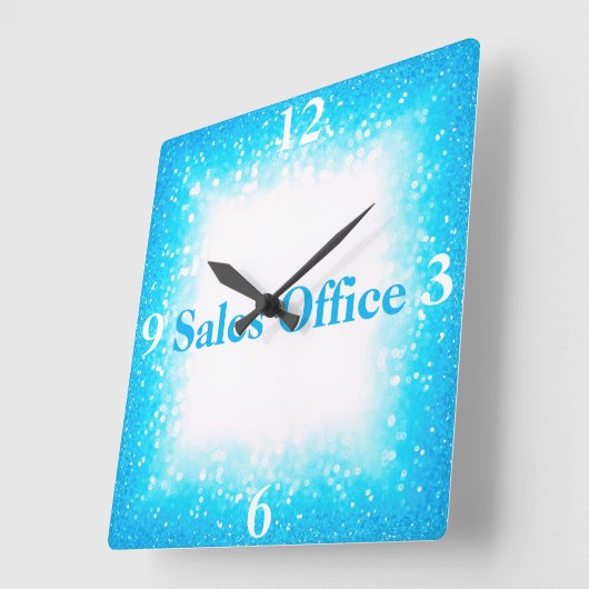 Turquoise op wit, Monogram - Glitter | Vierkante Klok (Hoek)