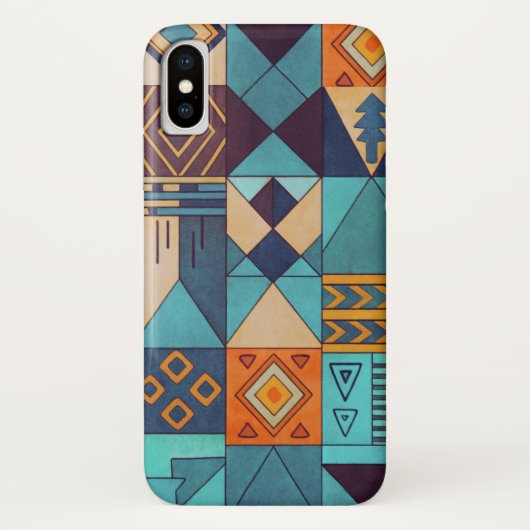 Turquoise & Orange Patchwork Case-Mate iPhone Case (Achterkant)