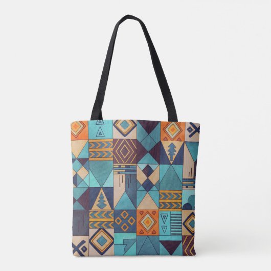Turquoise & Orange Patchwork Tote Bag (Achterkant)