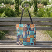 Turquoise & Orange Patchwork Tote Bag