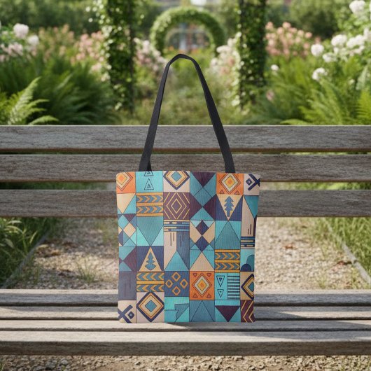 Turquoise & Orange Patchwork Tote Bag