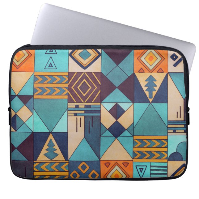 Turquoise & Orange Patchwork Tote Laptop Sleeve (Voorkant)