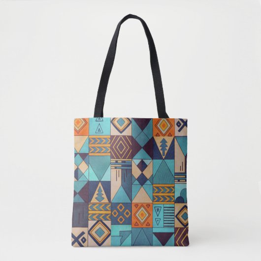 Turquoise & Orange Patchwork Tote Tote Bag (Voorkant)