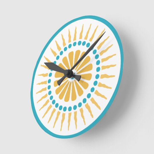 Turquoise Orange Sunburst Wall Clock Ronde Klok (Hoek)