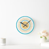 Turquoise Orange Sunburst Wall Clock Ronde Klok (Huis)