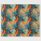 Turquoise & Oranje Abstract Cadeaupapier (Vlak)