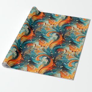 Turquoise & Oranje Abstract Cadeaupapier
