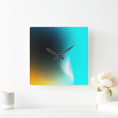 Turquoise Oranje Abstract Gradiënt Mesh Kunst Vierkante Klok (Huis)