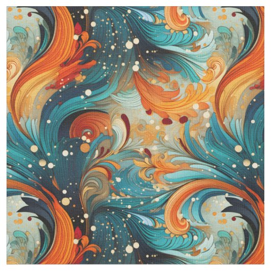 Turquoise & Oranje Abstract Stof (Close Up)