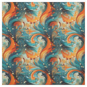 Turquoise & Oranje Abstract Stof (Swatch)