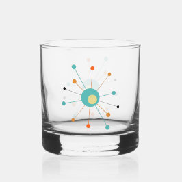 Turquoise Oranje Atomic Age Starburst midden eeuw Whisky Glas