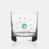 Turquoise Oranje Atomic Age Starburst midden eeuw Whisky Glas (Achterkant)
