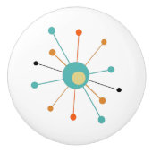 Turquoise Oranje Atomic Starburst midden eeuw Keramische Knop (Voorkant)