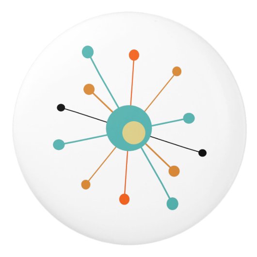 Turquoise Oranje Atomic Starburst midden eeuw Keramische Knop (Voorkant)