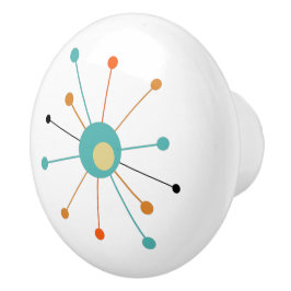 Turquoise Oranje Atomic Starburst midden eeuw Keramische Knop
