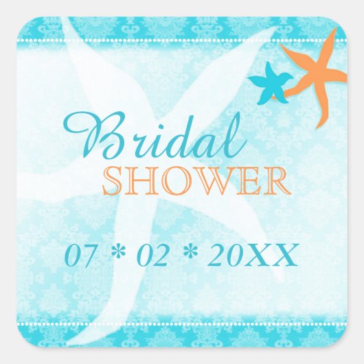 Turquoise Oranje Beach Vrijgezellenfeest Vierkante Sticker (Voorkant)