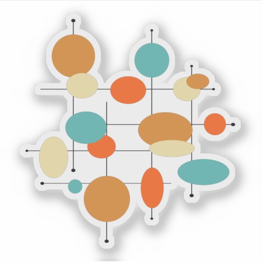 Turquoise Oranje Circles Mid Century Modern Sticker (Voorkant)