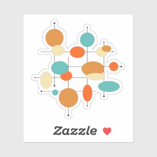 Turquoise Oranje Circles Mid Century Modern Sticker (Vel)