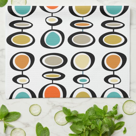 Turquoise Oranje Circles Mid-Century Pattern Theedoek (Gevouwen)