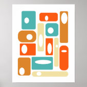 Turquoise Oranje Cream Squares Mid-eeuwse Moderne Poster (Voorkant)
