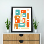 Turquoise Oranje Cream Squares Mid-eeuwse Moderne Poster<br><div class="desc">Deze fantastische moderne kunstdrukkunst uit de midden-eeuw heeft verschillende afgeronde vierkantjes en rechthoeken met gecompenseerde witte cirkels en ovalen,  in een combinatie van turquoise,  twee tinten sinaasappel en crème. Dit zal een kleurrijke toevoeging aan je huis maken!</div>