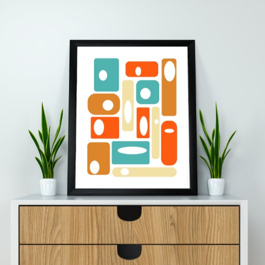 Turquoise Oranje Cream Squares Mid-eeuwse Moderne Poster