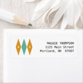 Turquoise Oranje Cream Stars Diamonds midden eeuw Etiket (Insitu)