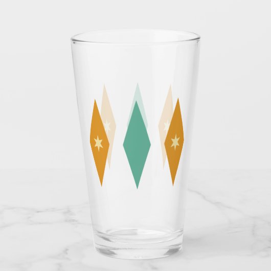 Turquoise Oranje Crème Sterren & Diamanten Midcent Glas (Voorkant)