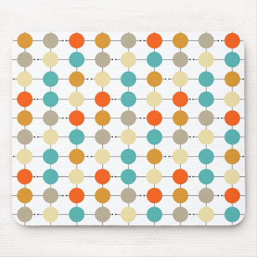 Turquoise Oranje crème tan cirkels op zwarte lijne Muismat (Voorkant)