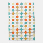 Turquoise Oranje crème tan cirkels op zwarte lijne Theedoek (Verticaal)