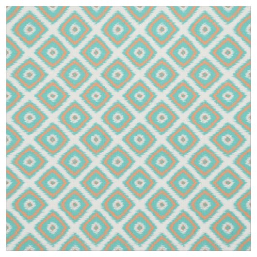 Turquoise Oranje Diamond Squares Ikat Pattern Stof (Swatch)