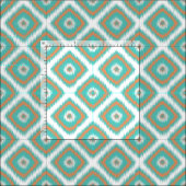Turquoise Oranje Diamond Squares Ikat Pattern Stof (Delen)