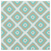 Turquoise Oranje Diamond Squares Ikat Pattern Stof (Close Up)