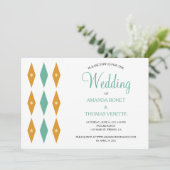 Turquoise Oranje Diamond Star Mid Century Wedding Kaart (Staand voorkant)