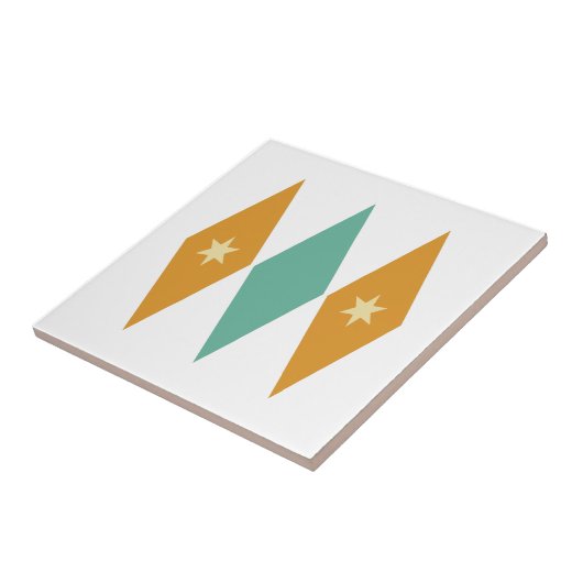 Turquoise Oranje Diamonds Cream Stars Mid Century Tegeltje (Zijkant)